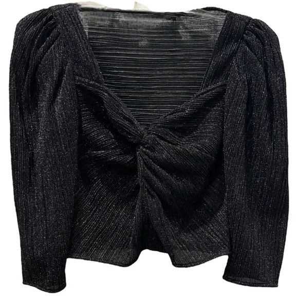 IRO Dollie Twist Front Short Sleeve Metallic Crop Top Blouse Size 10 NEW - Picture 8 of 11